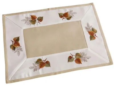 Imagen del producto de Mantel individual de otoño, 35 x 50 cm, con un elegante bordado de hojas