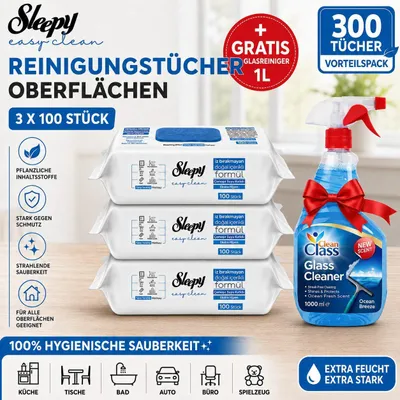 Produktbild von Sleepy Easy Clean Oberflächenreinigungstücher Bleichzusatz 3er Packung 3x100 (300 Blatt) Putztücher