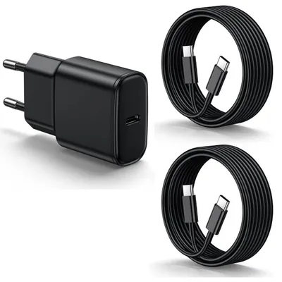 Image de Chargeur Rapide 25W + 2 Câbles USB-C 1M pour Samsung Galaxy S26 S25 Ultra S25 Edge S25+ - Noir