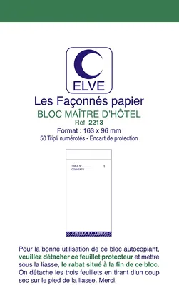 Produktbild von ELVE 2213 Block Oberkellner 165 x 96 mm 50 Blatt dreifach gefaltet