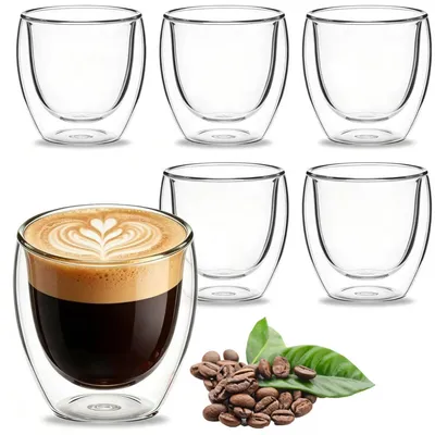 Produktbild von Espressotassen Glas 6er Set 80ml Doppelwandig Hitzebeständig Schwebeeffekt Thermogläser