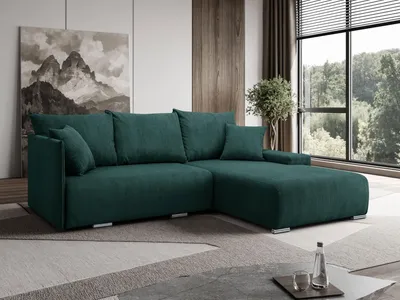 Produktbild von Margaret Hadas24 Ecksofa L Form Lauren 246x188cm mit Schlaffunktion, Bettkasten, Schlafsofa, 4 Sitzer Bettzeugablage Sofa Eckcouch Cord, grün, rechts