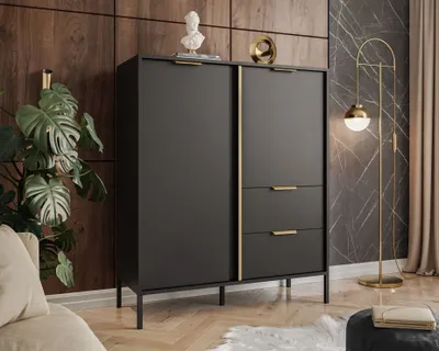 Obrázok produktu pre Vysoká komoda LARETTO 2D2S antracitové čierne nohy