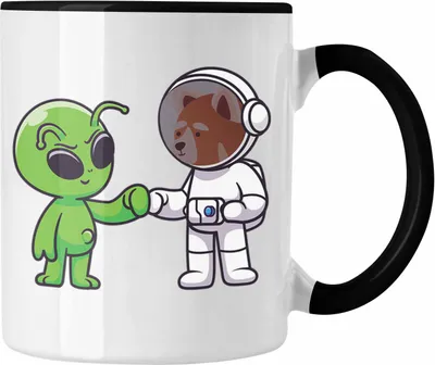 Produktbild von Trendation - Alien Roter Panda Tasse Geschenk Grafik Coole Tasse Geschenkidee Kinder Jugendliche (Schwarz)