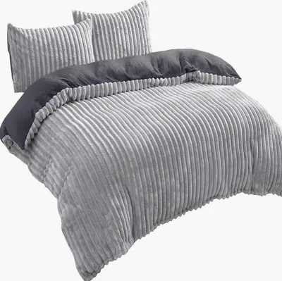Produktbild von Bettwäsche 200x220 cm Set Teddyplüsch Cord Optik Grau  Cashmere Touch flauschig