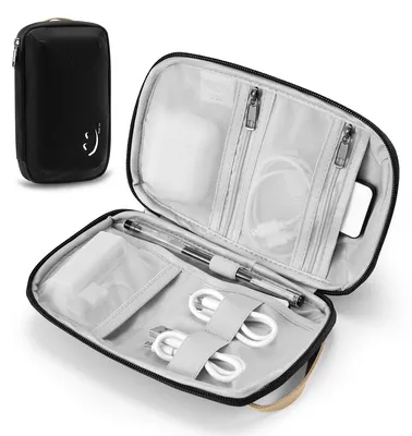Produktbild von Reiseorganizer Kabeltasche Elektronik-Tasche - Wasserabweisend - Zwei Lagen - Schwarz - Für Ladegeräte und Kabel