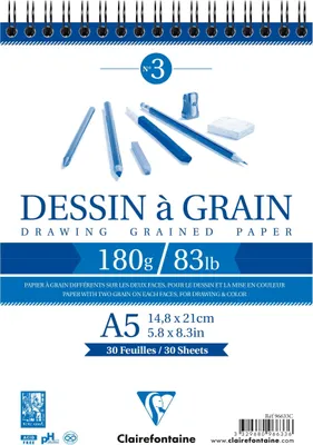 Produktbild von Clairefontaine 5x Gekörntes Zeichenpapier, Block, 30 Blatt A5 weiß 96633C