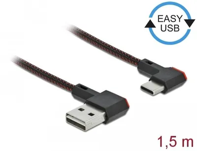Produktbild von DeLOCK EASY-USB 2.0 Kabel Typ-A Stecker zu USB Type-C™ Stecker gewinkelt links / rechts 1,5 m schwarz, 1,5 m, USB A, USB C, USB 2.0, Schwarz