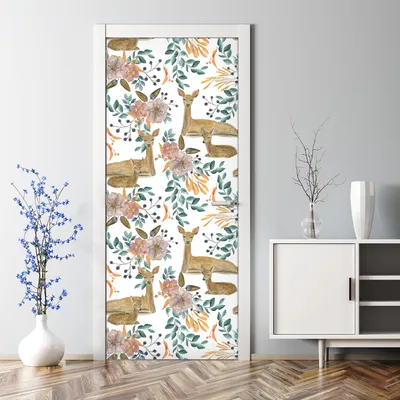 Produktbild von Dekorative Türposter Aufkleber selbstklebend Klebefolie Abnehmbarerdeko Aquarell Hirsch 85 x 200 cm