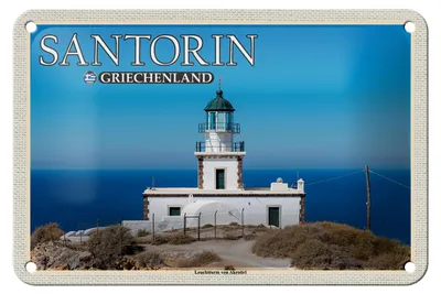 Produktbild von Blechschild Reise 18x12cm Santorin Griechenland Leuchtturm Akrotiri