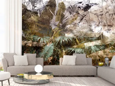 Produktbild von Vlies Fototapete tropische Blätter 400x280 cm Tapeten Wandtapete XXL Jungle Natur Palmblätter wie gemalt b-C-0789-a-a