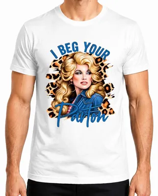 Imagen del producto de Camiseta para hombre, estilo retro western, con la imagen de la cantante de música country "I Beg Your Parton", diseño "Dolly" de los años 80, color blanco, talla S