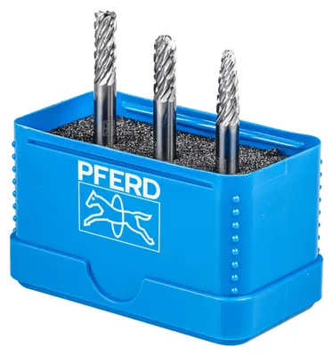 Produktbild von PFERD Hartmetall Hochleistungsfrässtift Set ALLROUND 3-tlg. Ø 6mm Schaft-Ø 6mm universal grob, Wolframcarbid, Eisenguss, Edelstahl, 1 Stück(e), 6 mm, 6 mm