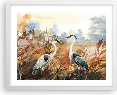 Produktbild von Gerahmtes Poster - Weißer Rahmen - Kraniche Vögel Herbst - 50x40 cm - Wand Bild - Wanddeko - Wandbilder - Kunstposter - Wandposter - Bilderrahmen - Bilder - Kunstdruck - P2WAA50x40-5077