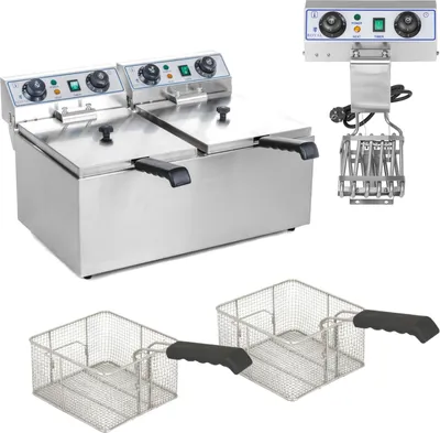 Zdjęcie produktu dla Expondo Royal Catering Podwójna frytkownica elektryczna – 2 x 13 l – 6400 W – timer –
