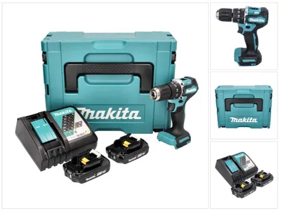 Image de Makita DHP 487 RAJ Perceuse-visseuse à percussion sans fil 18 V 40 Nm Brushless + 2x Batteries 2,0 Ah + Chargeur + Makpac