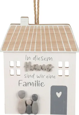 Produktbild von formano Hänger Haus Deko Holz Steinoptik Wandhänger Haus 24x18x0,7 cm mit Kordel