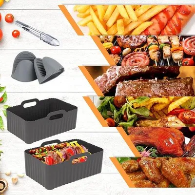 Zdjęcie produktu dla Silikonowe wkłady do frytkownicy powietrznej, zestaw 2 sztuk, nadające się do mycia w zmywarce, przeznaczone do kontaktu z żywnością, akcesoria do frytkownicy powietrznej, kompatybilne z modelami frytkownic Ninja