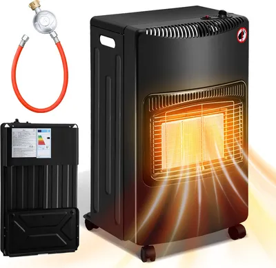 Obrázok produktu pre Yakimz plynový ohrievač, plynový ohrievač 1400-4200 W plynový ohrievač 3 úrovne nastaviteľný plynový ohrievač, sálavý ohrievač s regulátorom tlaku plynu