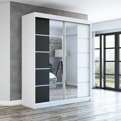 Produktbild von Schwebetürenschrank Kleiderschrank ERA  180 cm Schrank Garderobe Spiegel.Verschiedene Farben (Weiß, Schwarz, Somona). Möbel vom Hersteller!