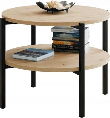 Zdjęcie produktu dla Stolik kawowy okrągły loft z półką 55x55x46 cm metalowy czarny