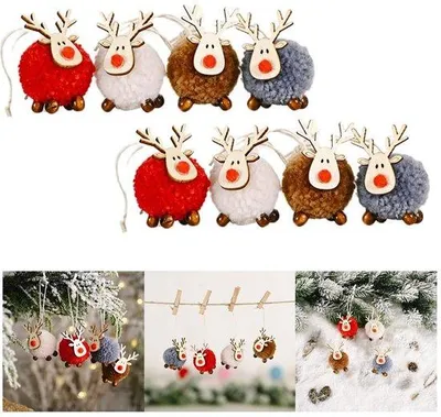 Productafbeelding van 8 Stuks Kerstboom Hangers in Vilt en Hout