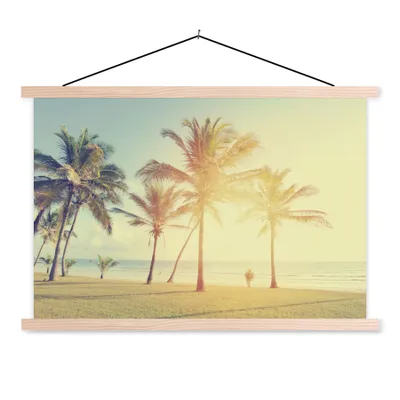 Produktbild von MuchoWow® Textilposter Meer - Palme - Sommer - Sonne - Strand 120x80 cm mit holzfarbenen Rahmen - Aufhängeset