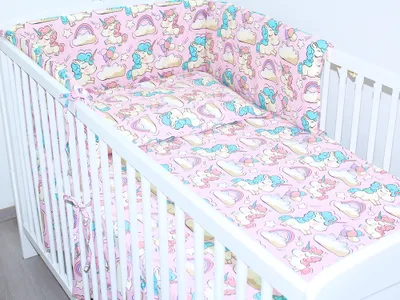 Produktbild von 3 teiliges Baby Bettset mit Bettwäsche und Nestchen für Bett 70x140 cm - 32. Einhorn in Rosa