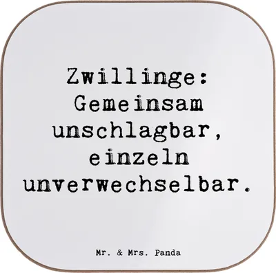 Produktbild von Mr. & Mrs. Panda Getränkeuntersetzer Spruch Unschlagbare Zwillingsgeschwister - Weiß - Geschenk, Geschenke, Zwillinge, Coaster, Lächeln, Geschwister, Untersetzer Gläser