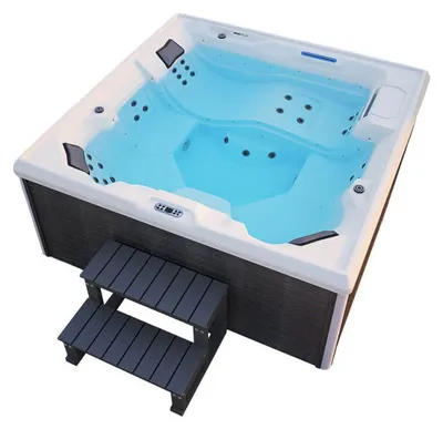 Produktbild von HOME DELUXE - Outdoor Whirlpool - STREAM BIG PLUS Treppe und Thermoabdeckung - Maße: 208 x 208 x 88 cm - Inkl. Heizung, 34 Massagedüsen und 4 äußeren Lichtquellen I Außen Whirlpool Spa für 5 Personen