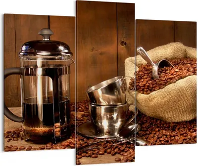 Produktbild von Bild auf Leinwand - Leinwandbild - Kaffeebohnen gerösteter Kaffee Tasse - 130x100cm - Wand Bild - Wanddeko - Leinwanddruck - Bilder - Kunstdruck - Leinwand bilder - Wandkunst - CB130x100-0434