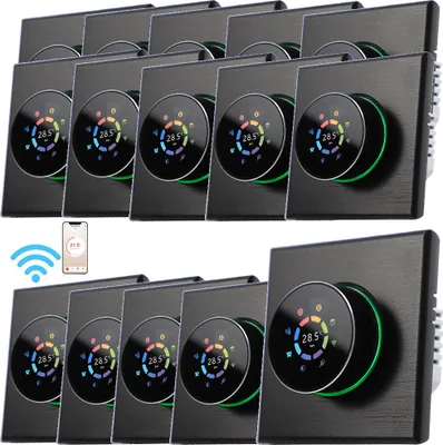 Obrázok produktu pre 15X WiFi termostat, digitálny LCD izbový termostat, programovateľný nástenný termostat na zapustenie, podlahové kúrenie pre 5A ohrev teplej vody, ovládanie tlačidlami/mobilná aplikácia/hlasové ovládanie, vnútorný teplomer, čierny