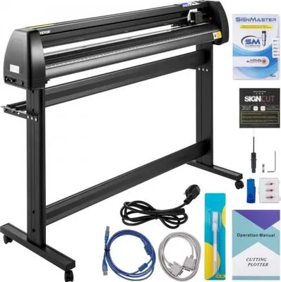 Obrázek produktu pro Řezací stroj na vinyl VEVOR, 53palcový plotr na vinyl, plotrový řezač s LCD displejem, tři nastavitelné přítlačné válce, plotr na řezání nápisů, řezačka vinylu se softwarem SignCut a SignMaster pro navrhování a řezání