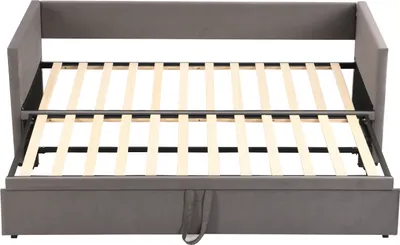 Produktbild von ProximaX Schlafsofa, ausklappbar, 2-Sitzer, 90/180 x 200 cm, Bettrahmen, 2-Sitzer, ausklappbar, mit Lattenrost, ausziehbar, Samt (Grau)