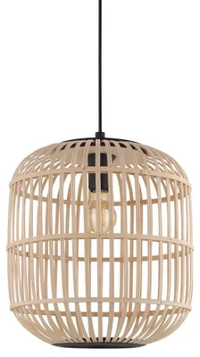 Image de Eglo Suspension Bordesley noir-nature Ø 35 cm E27, max. 60 W