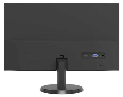 The back of a computer monitor showing its ports and stand.
