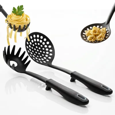 Produktbild von Schaumlöffel Spaghettilöffel Set, Schwarz, KI-generiertes Bild