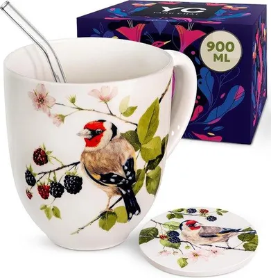 Obrázek produktu pro Sada porcelánových čajových hrníčků XXL s podšálky, sítkem a míchátkem