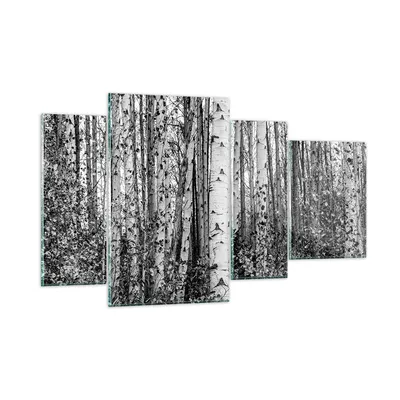 Produktbild von Bilder auf glas - 4 Teile - Birken Wald Monochrom - 120x70cm - Glasbilder - Wandbilder - Bilder - zum Aufhängen bereit - Wanddekoration aus Glas - Glas Bilder - Wandbild auf Glas - GDL120x70-4643