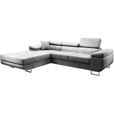 Produktbild von Beautysofa Ecksofa ALONS L-Form mit Schlaffunktion und Bettkasten Velour-Stoff in Hellgrau, Seite links