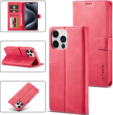 Produktbild von iPhone 15 Pro Hülle, Klapphüllen Brieftasche Leder Magnetverschluss Ständer Schutzhülle für iPhone 15 Pro Rosa