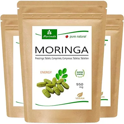 Produktbild von Moringa Energy Tabs 950mg I Vitamine, Proteine & Aminosäuren I reines Naturprodukt in Oleifera Qualität I 360 Stk. von Moriveda