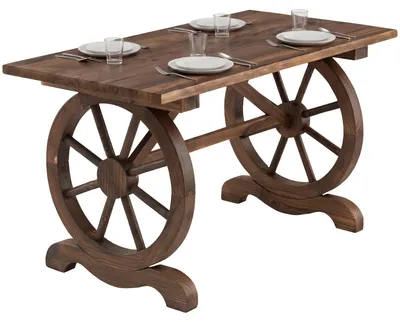 Produktbild von Outsunny Gartentisch Balkontisch Holztisch Terrasse Räderform Massivholz Natur