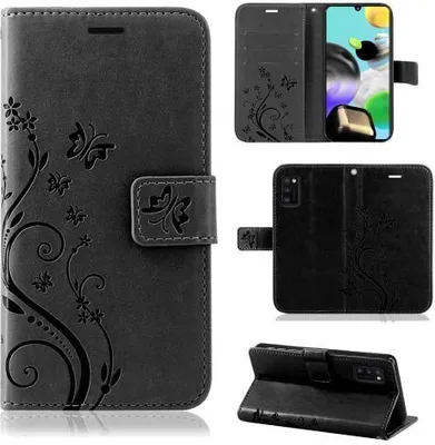 Produktbild von Handy Tasche für Samsung Hülle Handyhülle Blumen Flip Cover Wallet Case Etui Galaxy A6 2018 Schwarz
