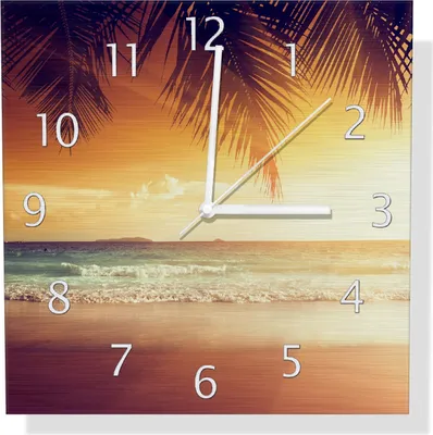 Produktbild von Wallario Design Wanduhr Sonnenuntergang am Strand in der Karibik aus Aluverbund, Größe 30 x 30 cm