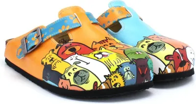 Produktbild von Goby Clogs Schuhe für Damen – Handgefertigte - Mädchen- und Damenschuhe für den Alltag - Farbiger Druck - Bequem & Langlebig - EVA-Sohle – Grundschul-Zeichnungen