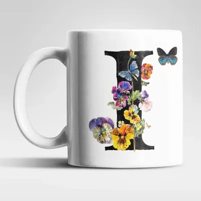 Produktbild von Name A bis Z Blumen Schmetterlinge Kaffeetasse Teetasse Tasse Geschenkidee – I