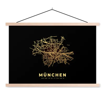 Produktbild von MuchoWow® Textilposter Gold - Karte - München - Stadtplan 60x40 cm mit holzfarbenen Rahmen - Bilder
