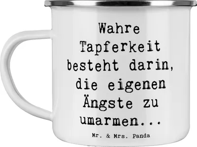 Produktbild von Mr. & Mrs. Panda Teetasse Spruch Tapferkeit Umarmung - Weiß - Geschenk, Zitat, Stimmung, Kaffeepott, Selbstvertrauen, Pott, Motivation, Inspiration, Emaille Tasse, becher