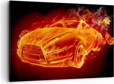 Produktbild von Bild auf Leinwand - Leinwandbild - Auto Flammen Räder - 100x70cm - Wand Bild - Wanddeko - Leinwanddruck - Bilder - Kunstdruck - Wanddekoration - Leinwand bilder - Wandkunst - AA100x70-0199